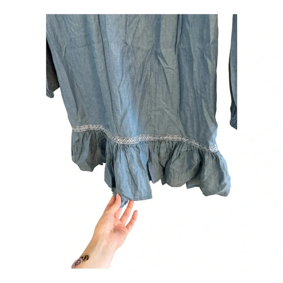 Boston Proper Beaded Long Sleeve Chambray Ruffle Hem Mini Dress Size 12 - Picture 3 of 12